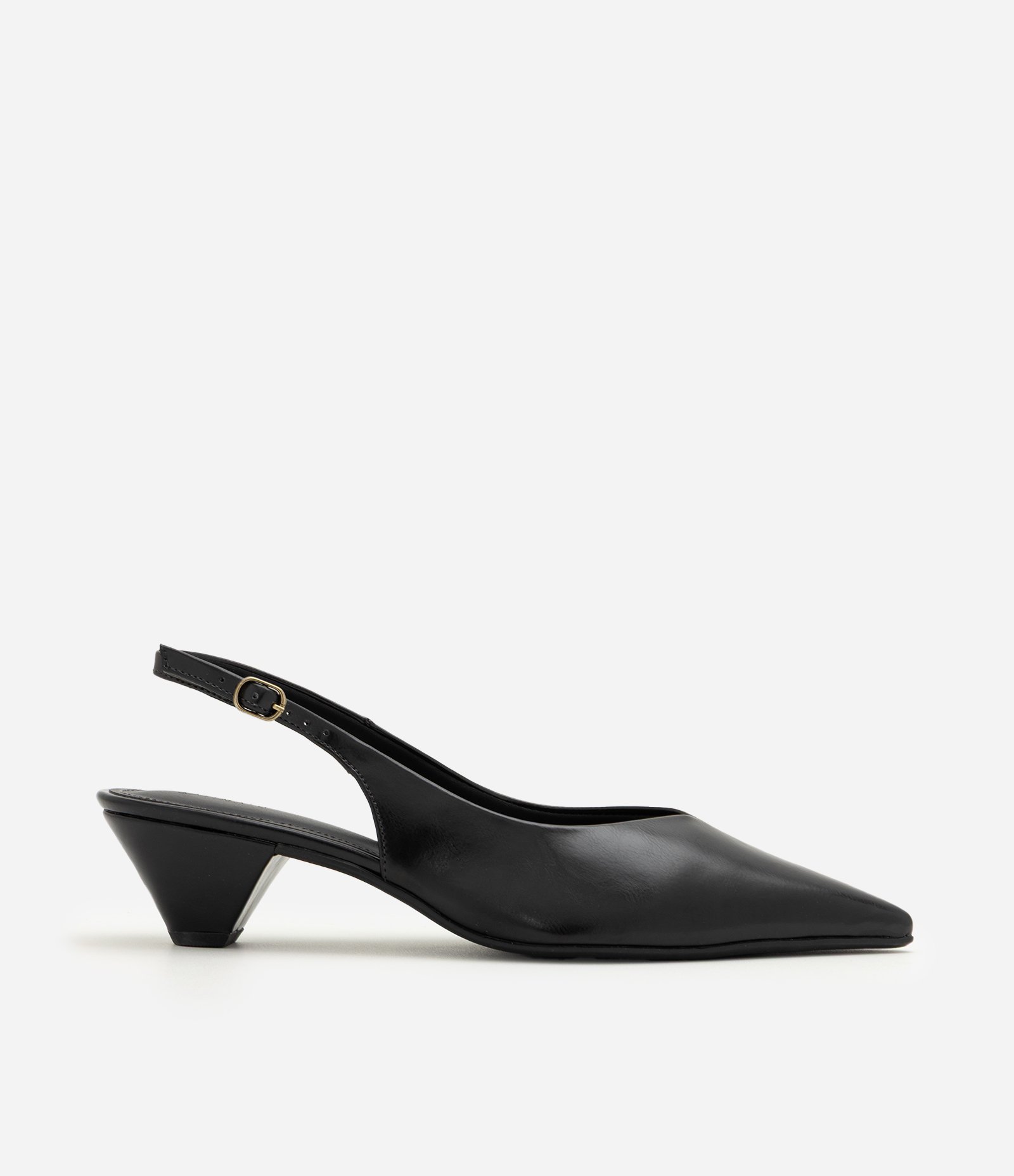 Sapato Slingback em PU com Salto Grosso Preto 1
