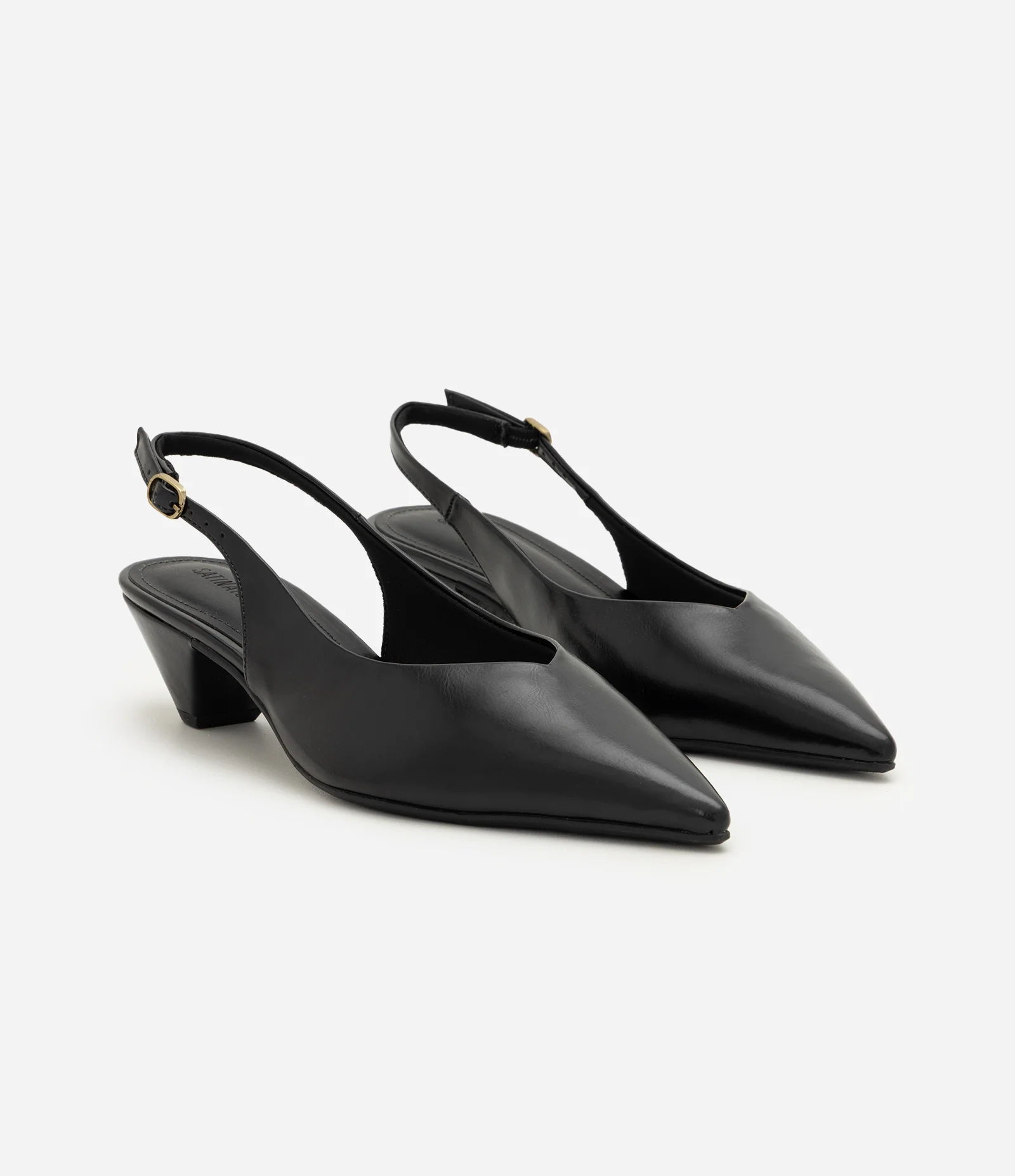Sapato Slingback em PU com Salto Grosso Preto 2