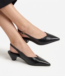 Sapato Slingback em PU com Salto Grosso