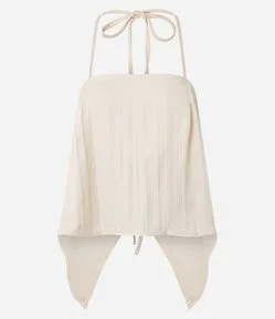 Blusa Frente Única em Cetim Texturizado com Pontas Alongadas