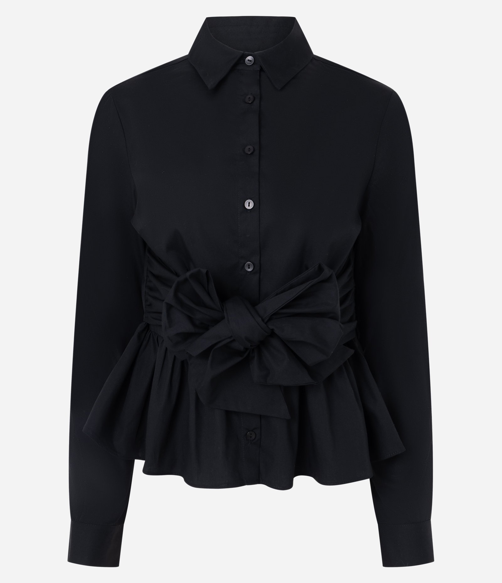 Camisa Peplum em Tricoline com Amarração em Laço na Cintura Preto 5