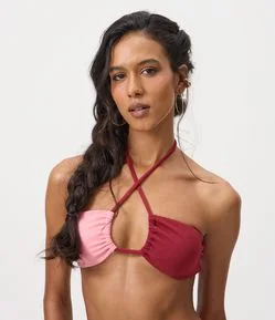 Biquíni Top Bandeau em Crepe com Estampa Color Block