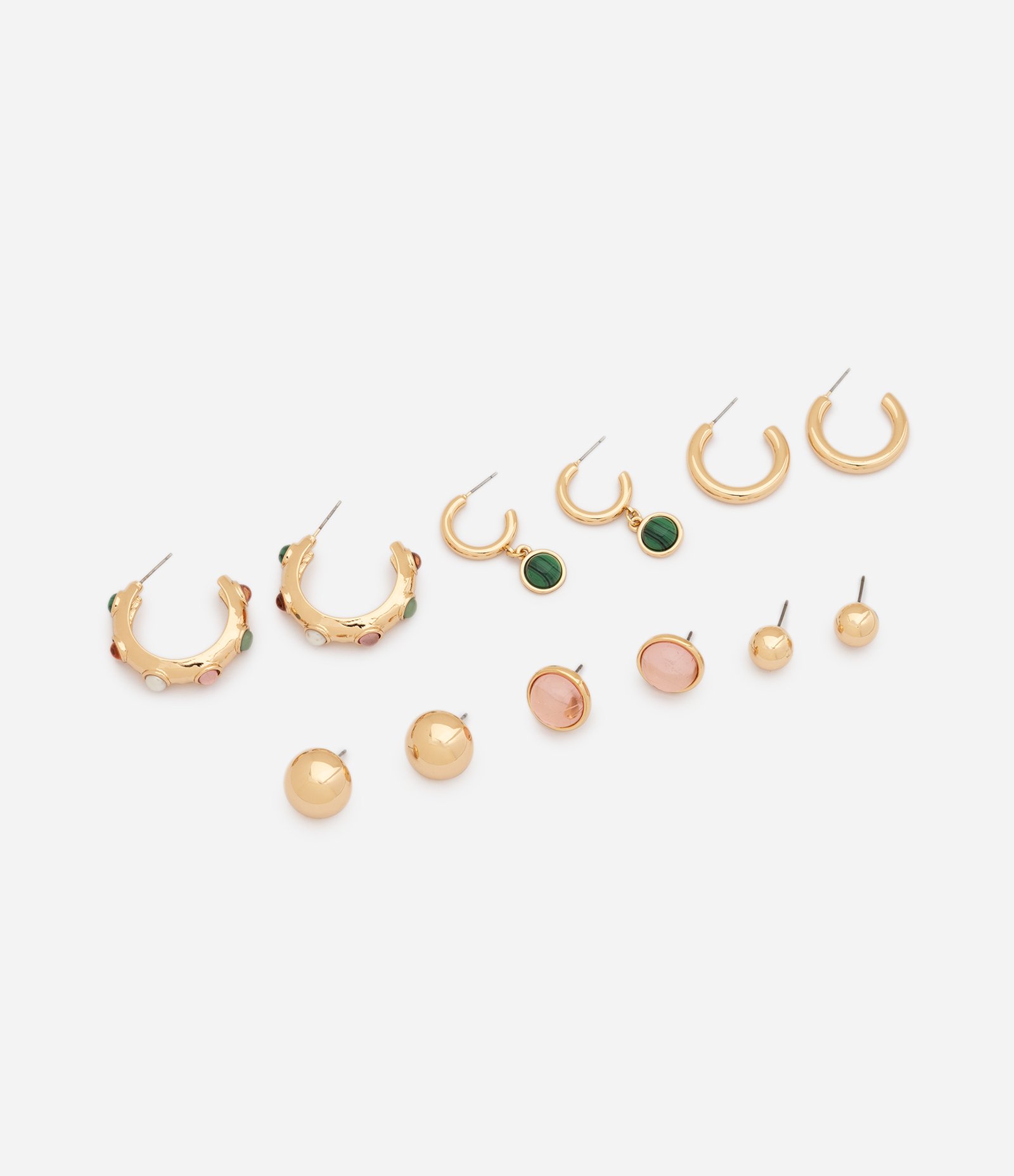 Kit de 06 Brincos com Argolas Chatons e Brincos Botão Dourado 2