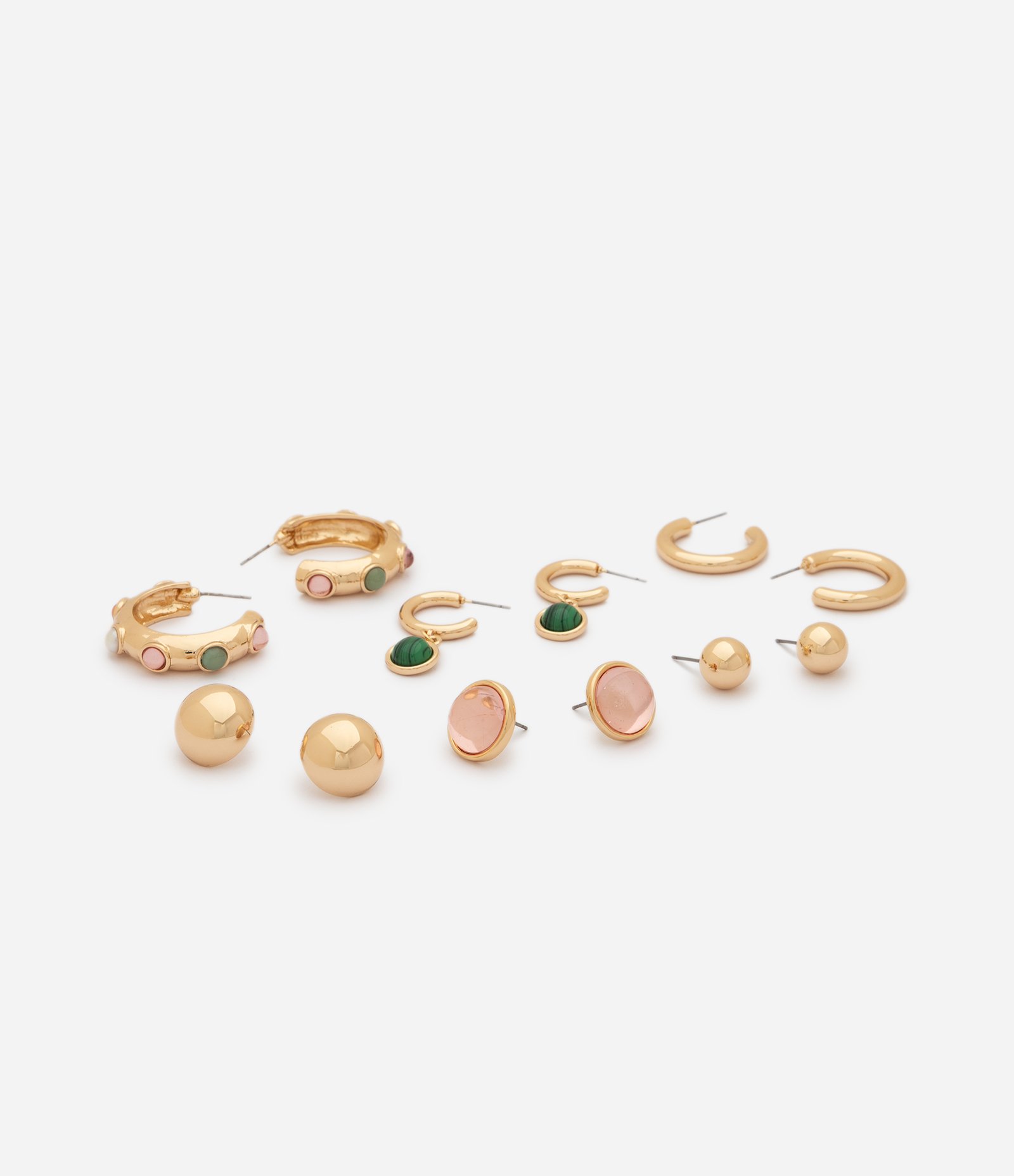 Kit de 06 Brincos com Argolas Chatons e Brincos Botão Dourado 3