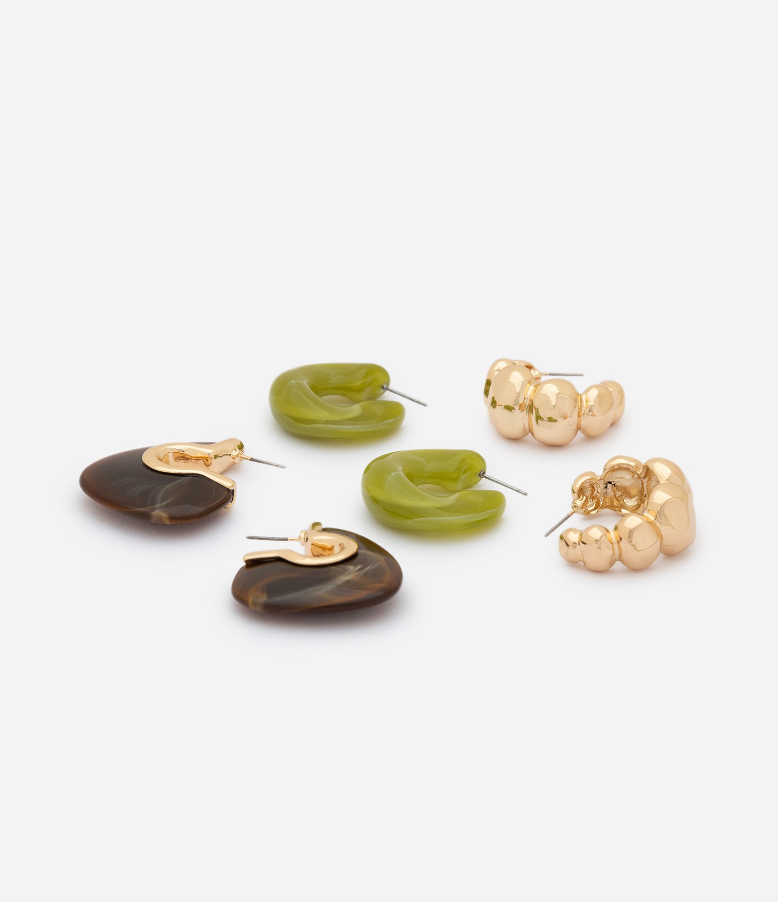 Kit de 03 Brincos Argolas com Acabamento Resinado Multicores 3