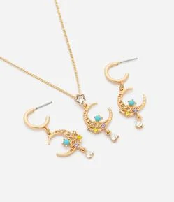 Conjunto de Colar e Brincos com Pingente de Lua