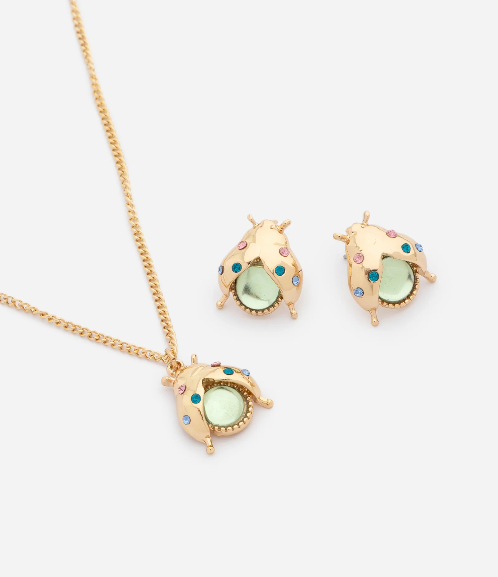Conjunto de Colar e Brincos com Pingente de Besouro Dourado 1