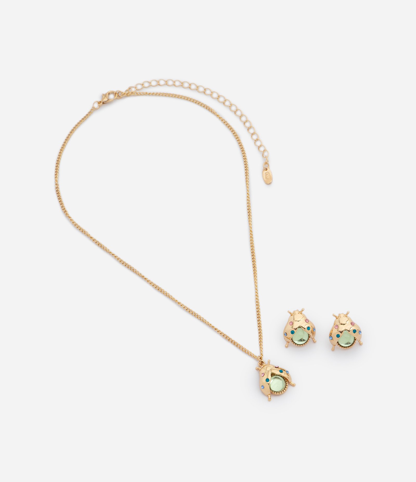 Conjunto de Colar e Brincos com Pingente de Besouro Dourado 2