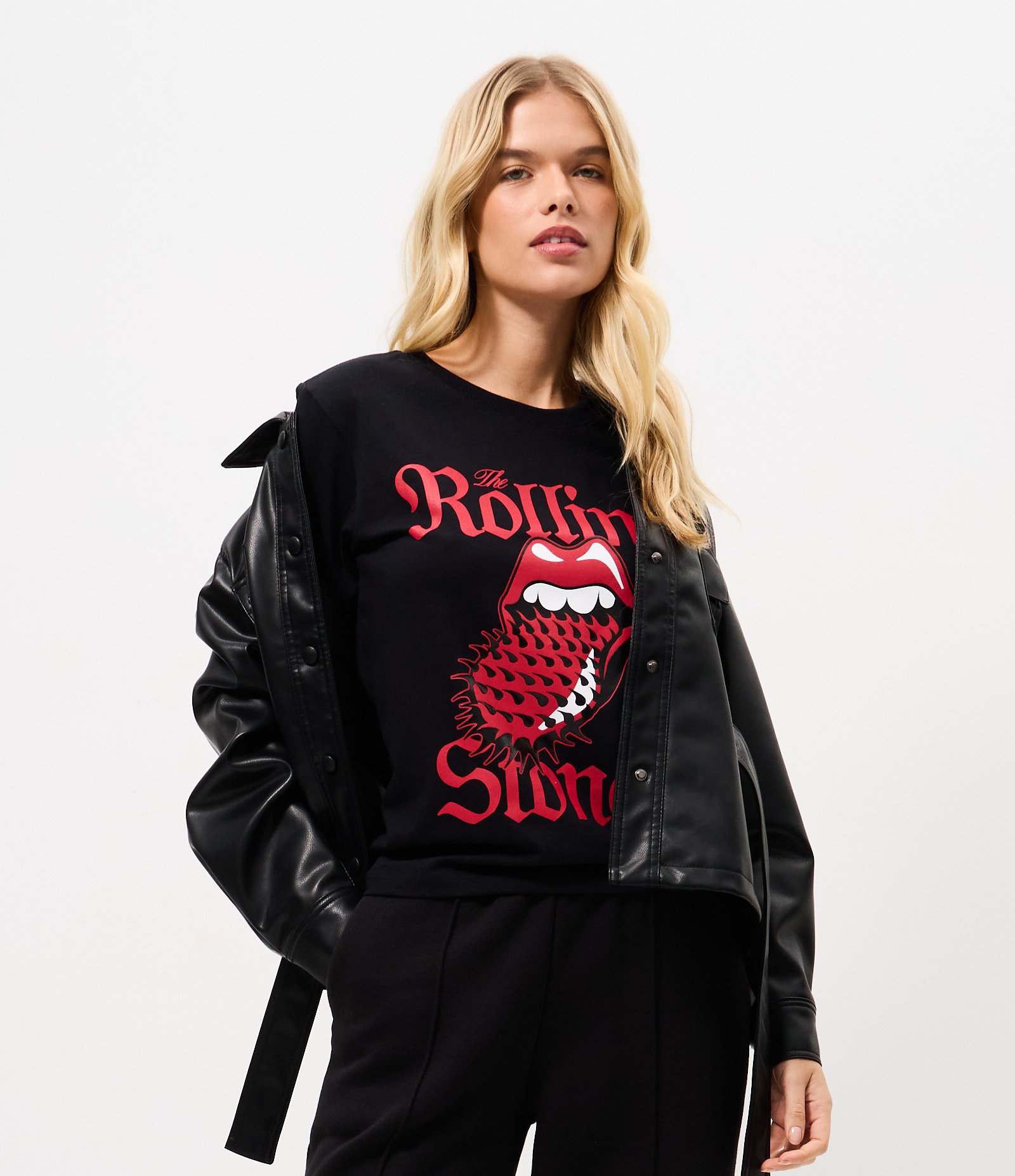 Camiseta Baby Look com Estampa Rolling Stones Preto 1