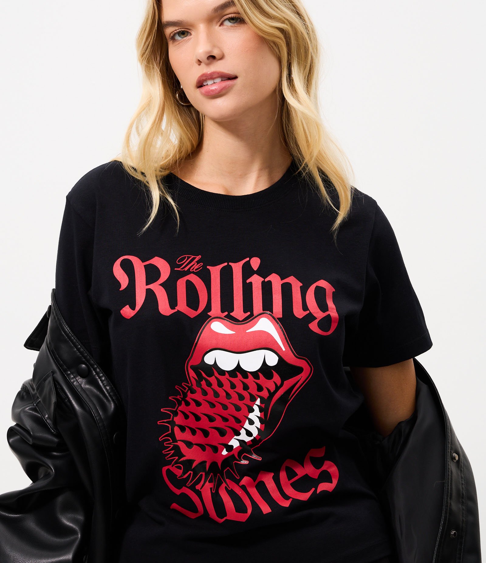 Camiseta Baby Look com Estampa Rolling Stones Preto 3