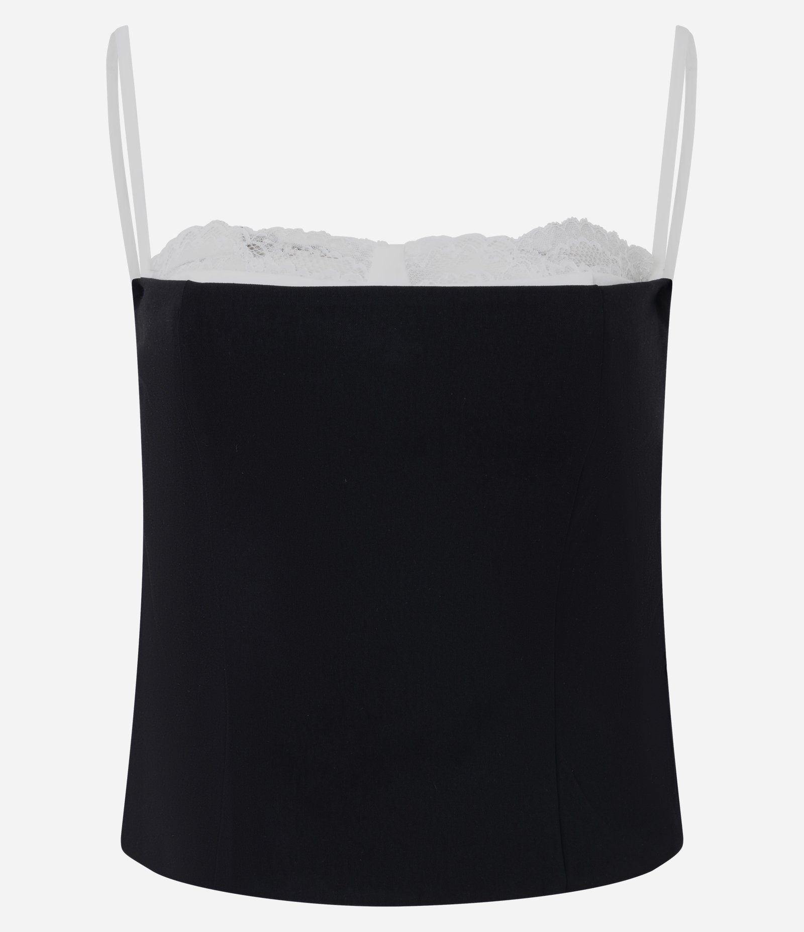 Blusa Corsetada de Alcinha em Bengaline com Detalhes em Renda Preto 1