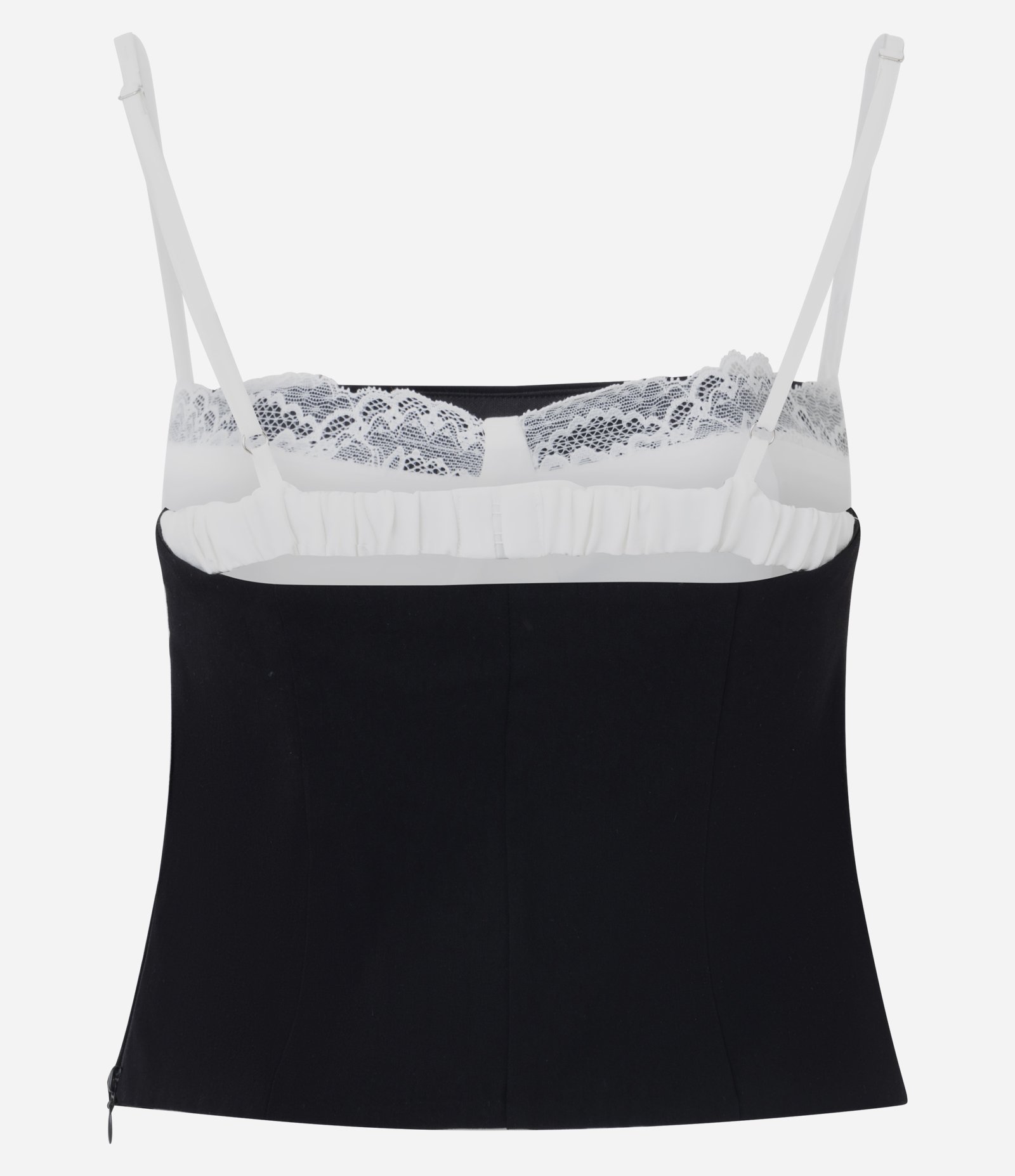 Blusa Corsetada de Alcinha em Bengaline com Detalhes em Renda Preto 3