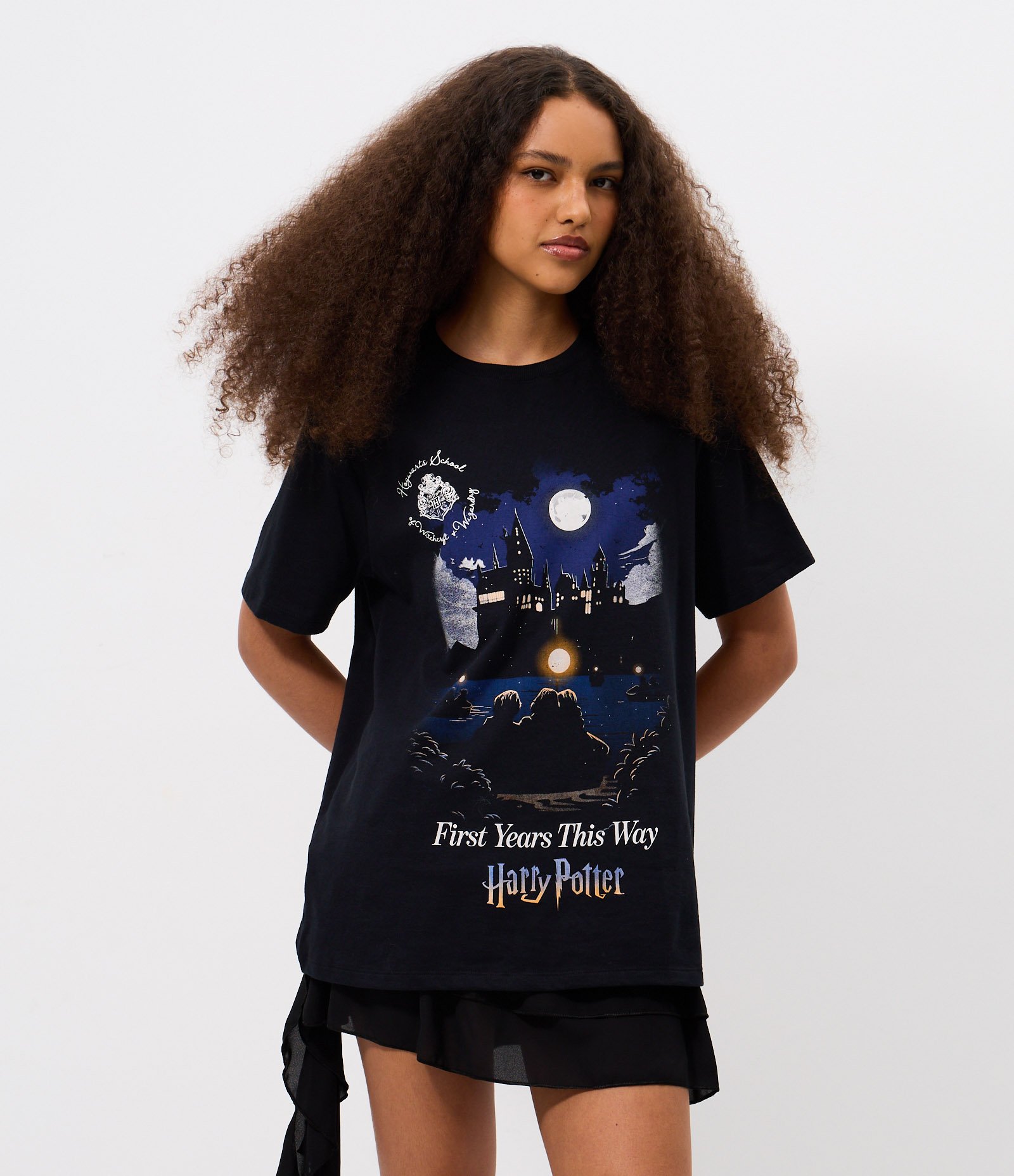 Camiseta em Algodão com Estampa Harry Potter Hogwarts Preto 1