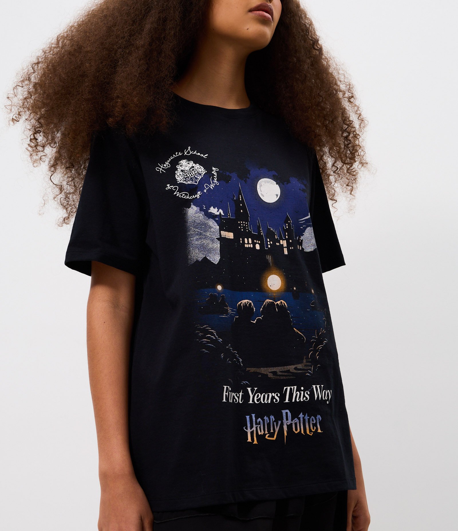 Camiseta em Algodão com Estampa Harry Potter Hogwarts Preto 3