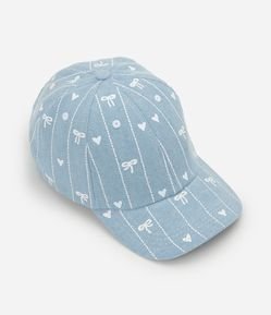 Boné Infantil em Jeans com Estampa de Laços - Tam U