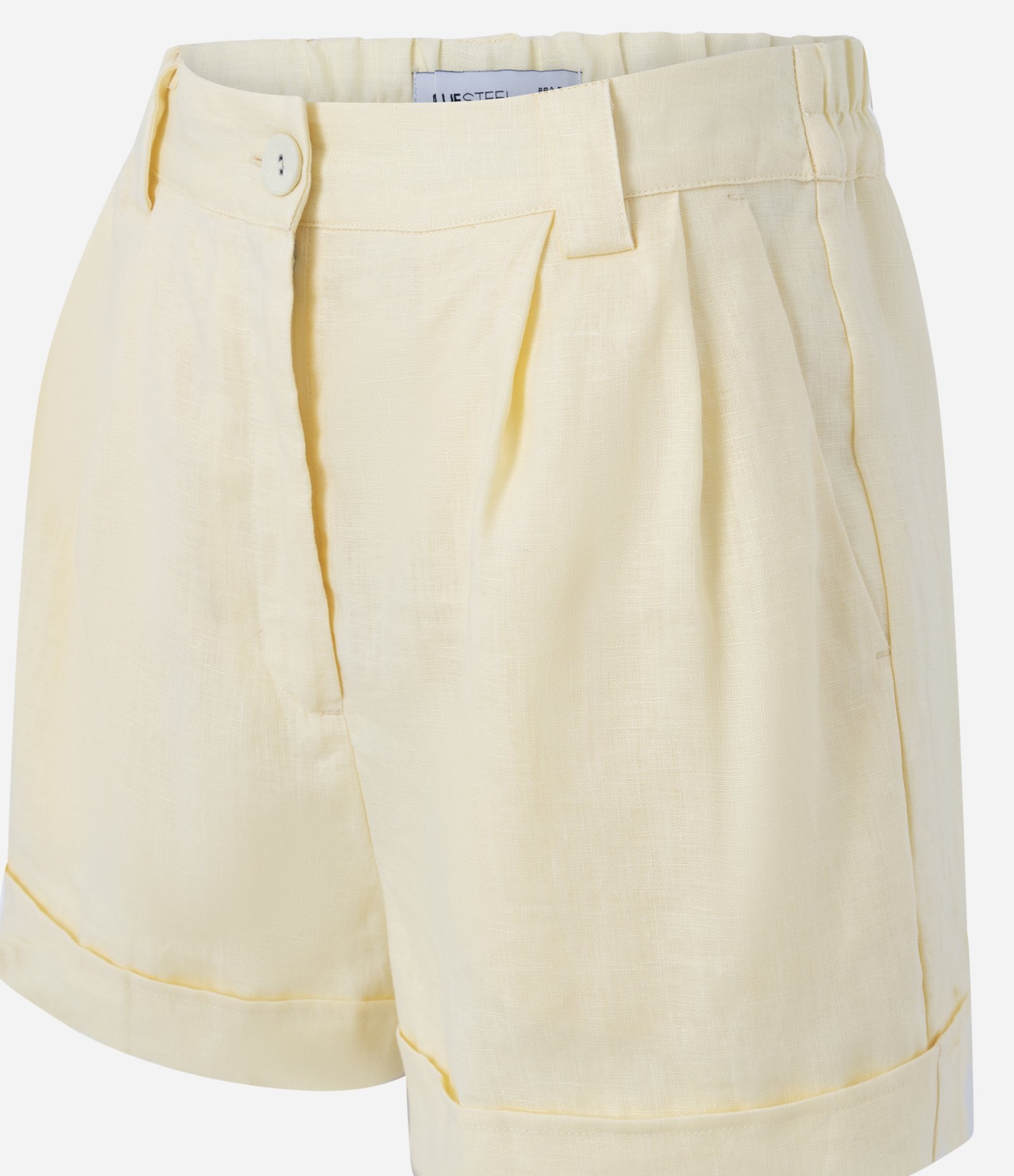 Short em A de Linho Alfaiatado com Pregas Frontais Amarelo 2