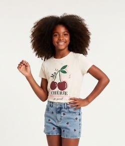 Camiseta Infantil em Algodão Slim com Estampa de Cereja - Tam 5 a 16 Anos