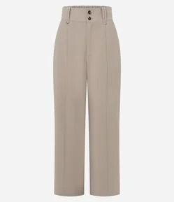 Calça Wide Leg em Viscose com Cós Alto e Botões Frontais