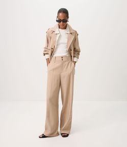 Calça Wide Leg em Viscose com Cós Alto e Botões Frontais