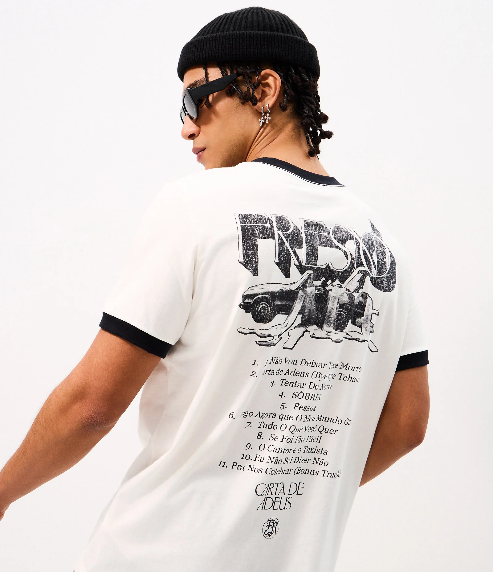 Camiseta Fresno Carta de Deus Estampa Frente Costas Branco 1