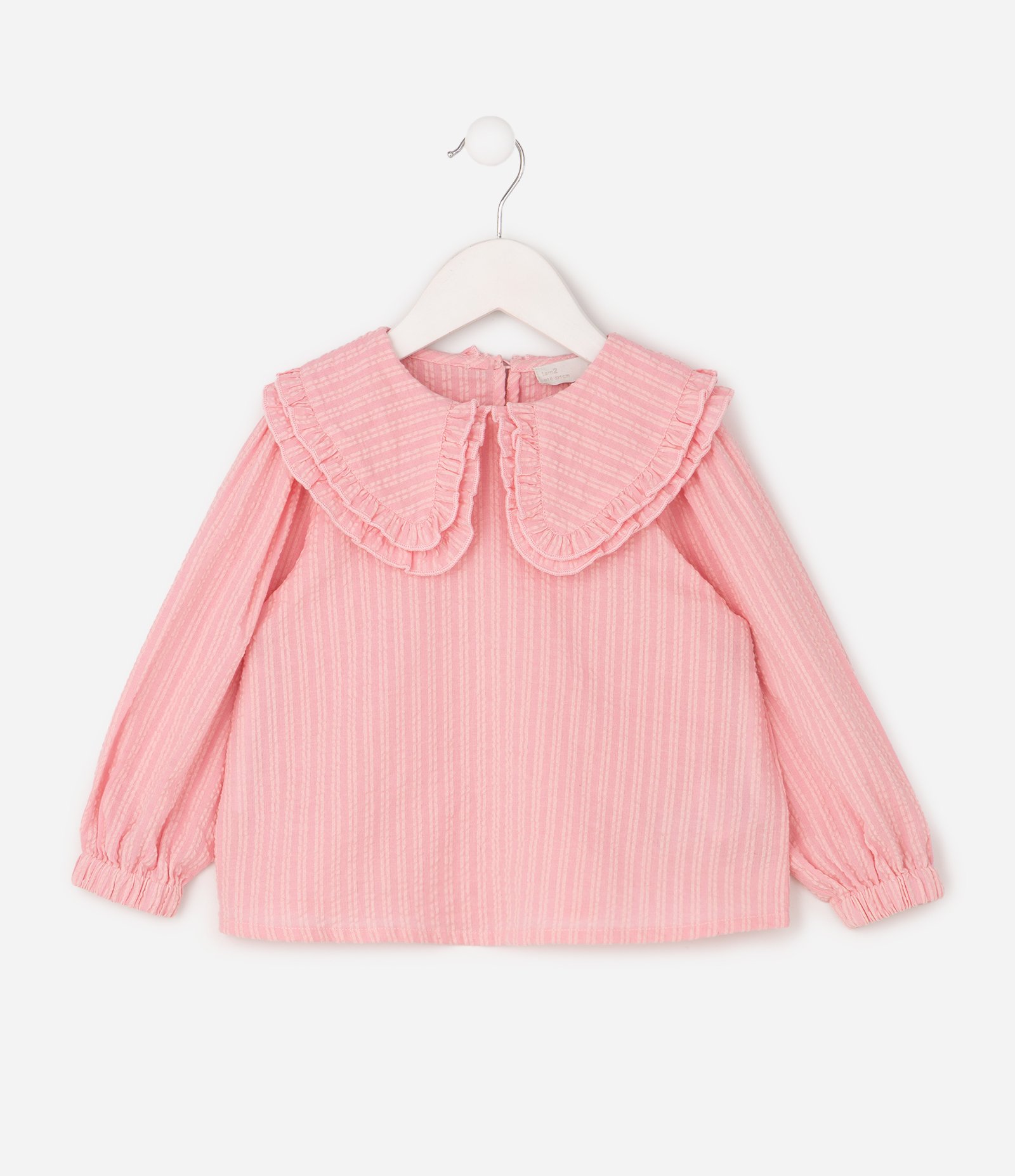 Camiseta Infantil Em Algodão Poim Texturizada com Gola Boneca - Tam 1 a 6 Anos Rosa 3