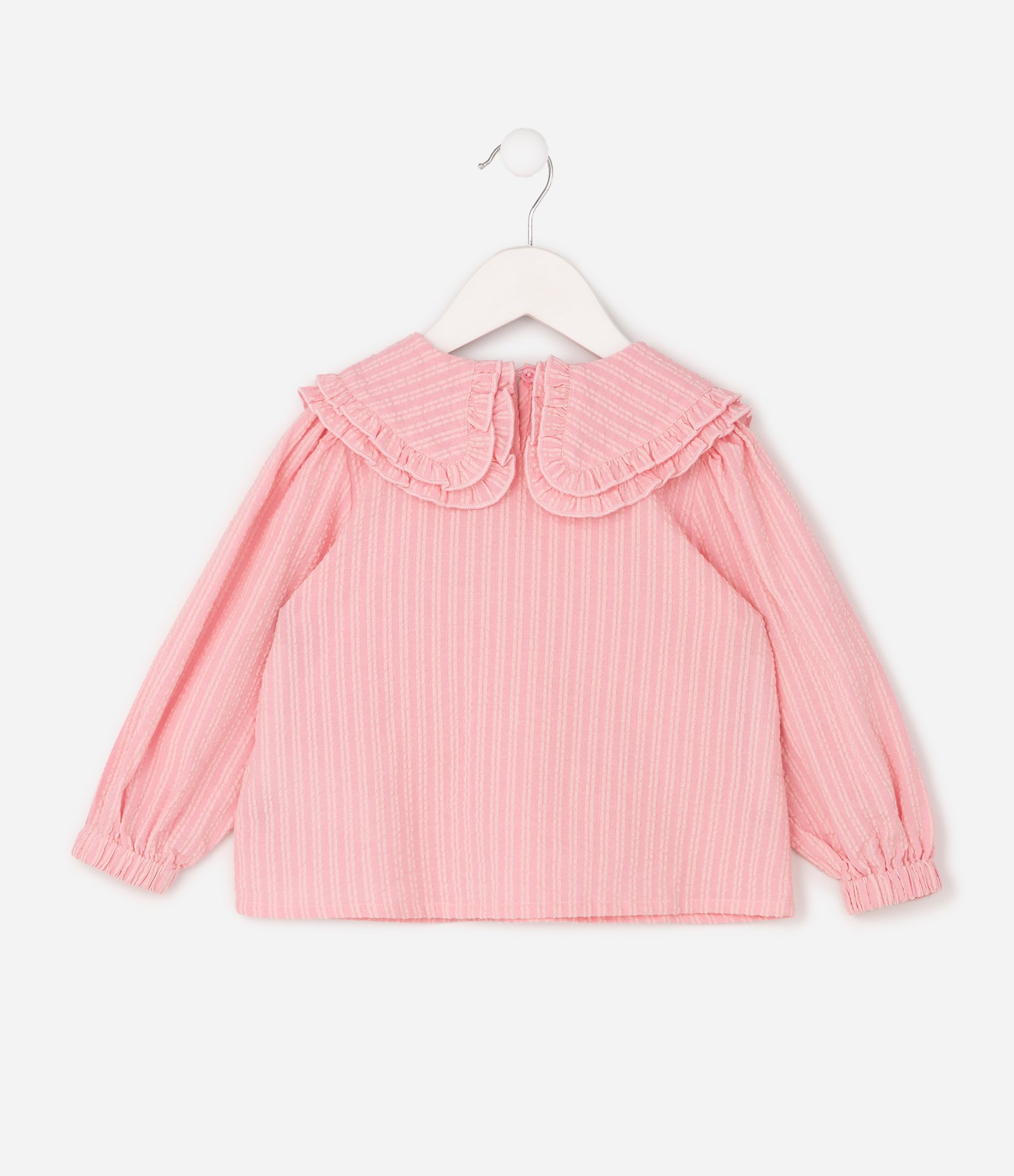 Camiseta Infantil Em Algodão Poim Texturizada com Gola Boneca - Tam 1 a 6 Anos Rosa 4