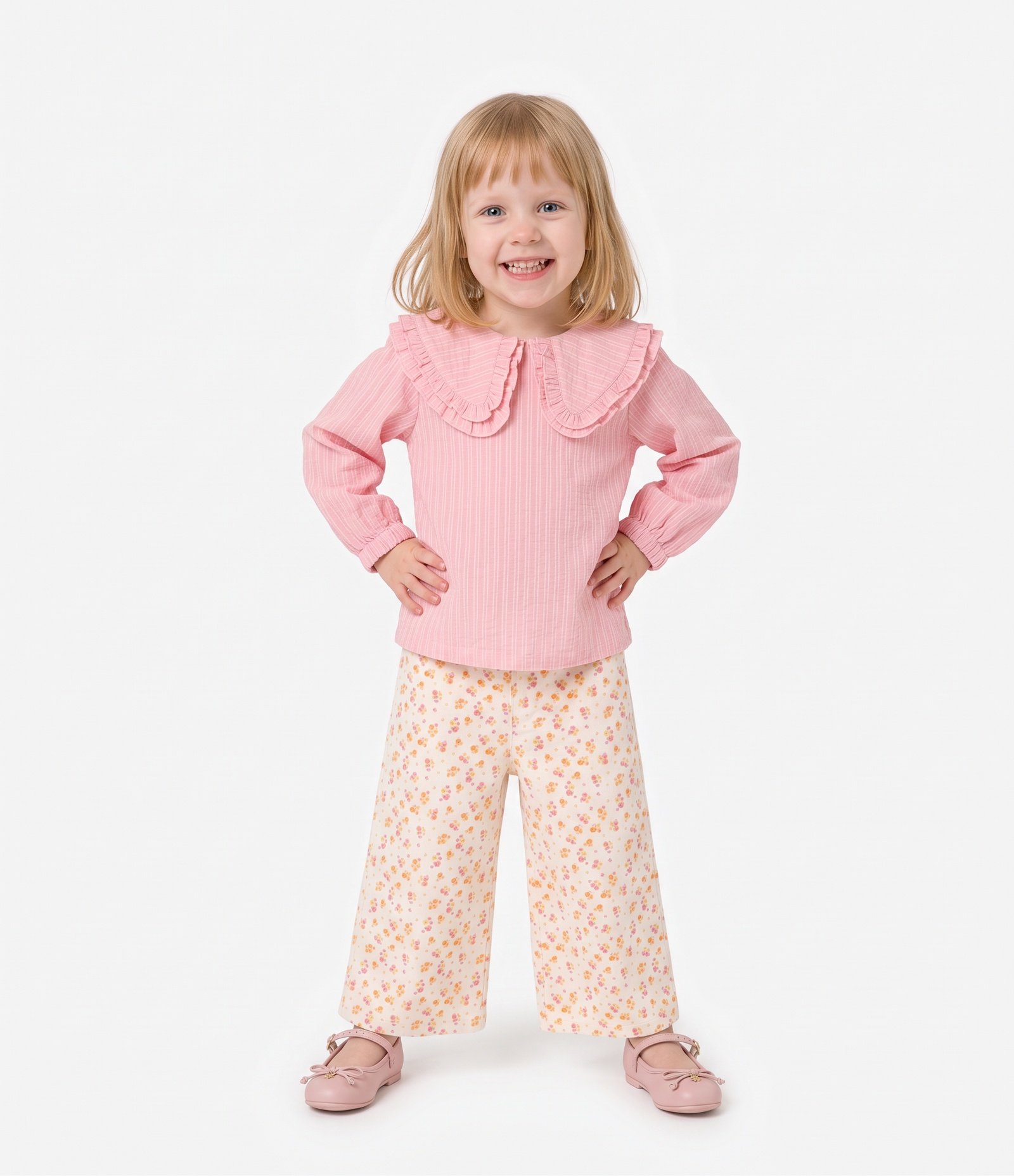 Camiseta Infantil Em Algodão Poim Texturizada com Gola Boneca - Tam 1 a 6 Anos Rosa 1