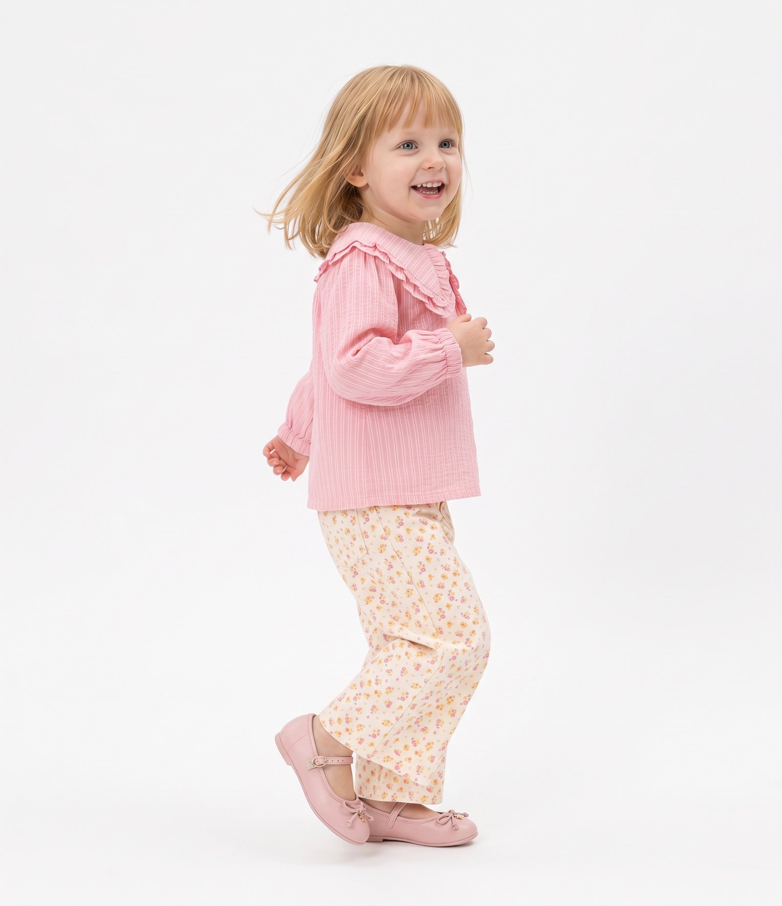 Camiseta Infantil Em Algodão Poim Texturizada com Gola Boneca - Tam 1 a 6 Anos Rosa 2