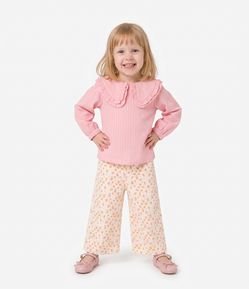 Camiseta Infantil Em Algodão Poim Texturizada com Gola Boneca - Tam 1 a 6 Anos