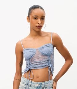 Blusa Corset em Renda com Alças Reguláveis e Amarrações