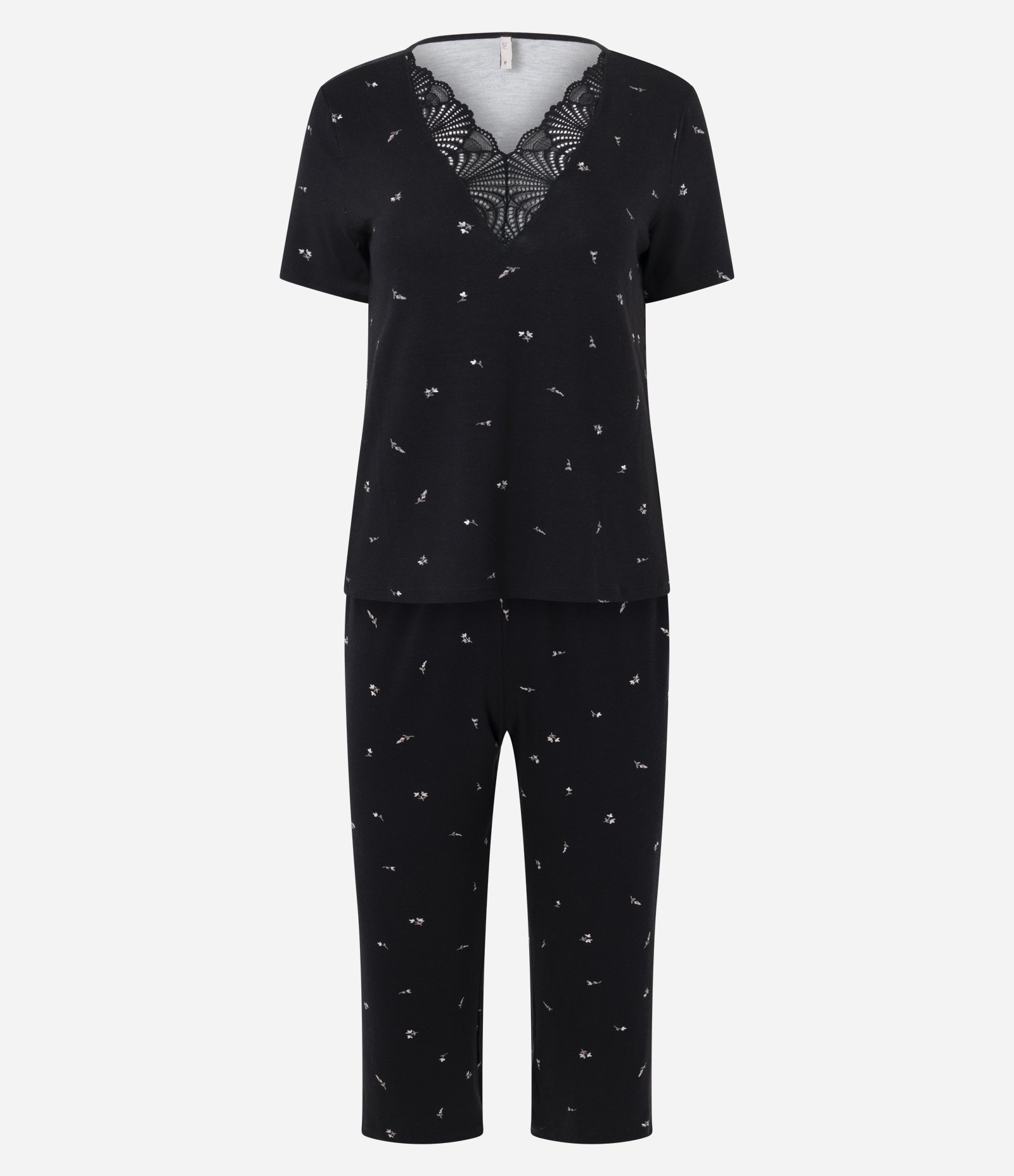 Pijama Longo com Estampa Floral e Renda Preto 7