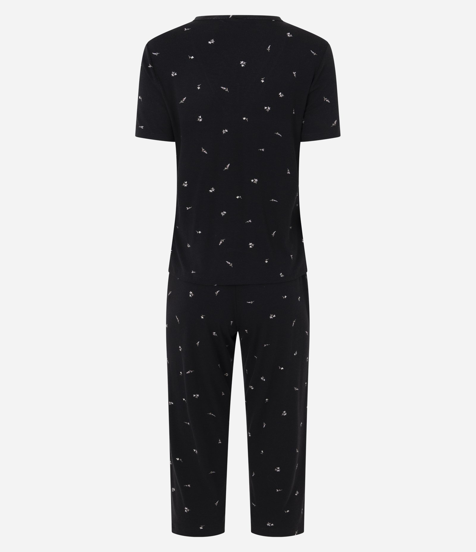 Pijama Longo com Estampa Floral e Renda Preto 9