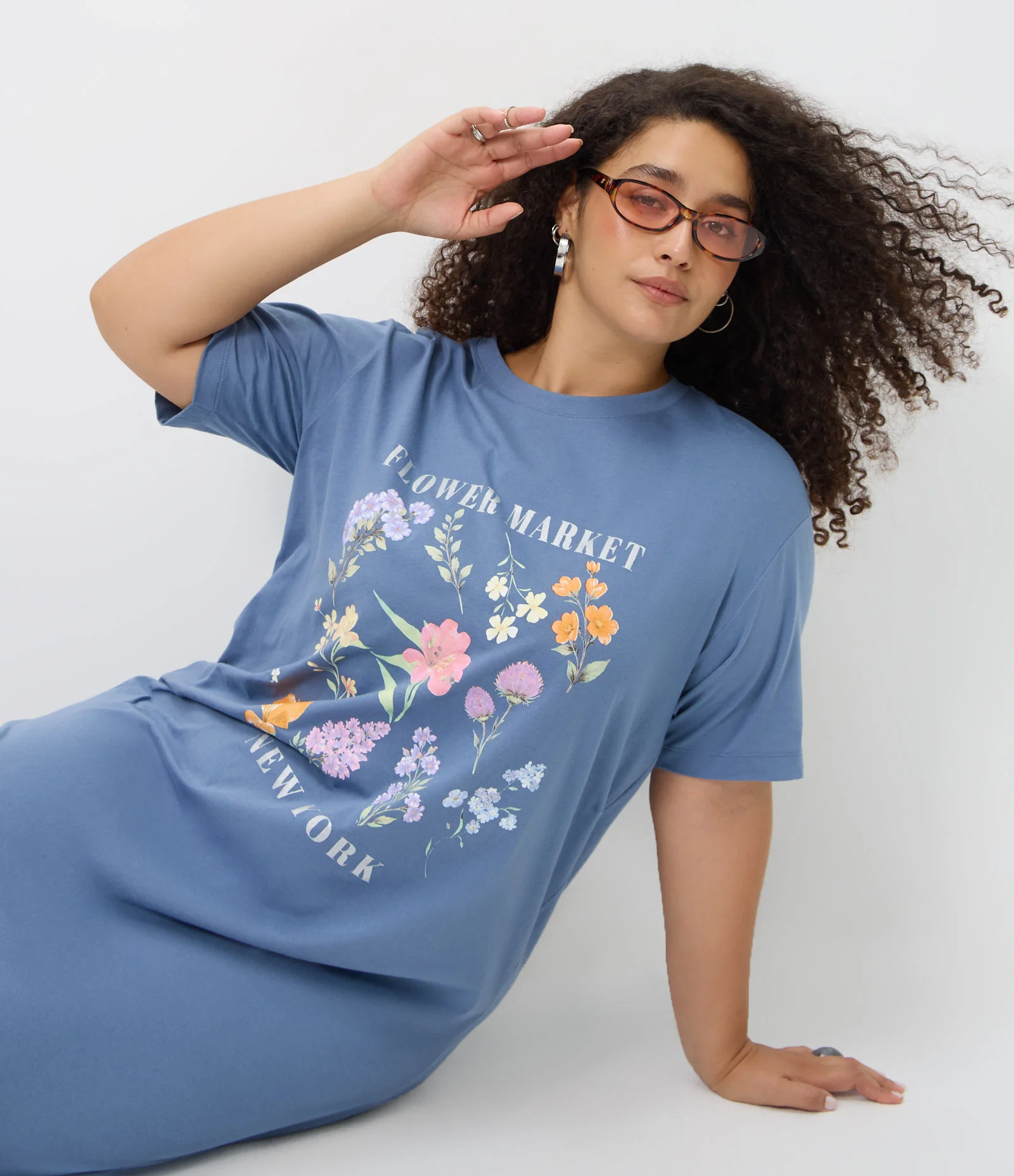 Vestido Longo em Algodão com Estampa Floral e Lettering Curve & Plus Size Azul 2