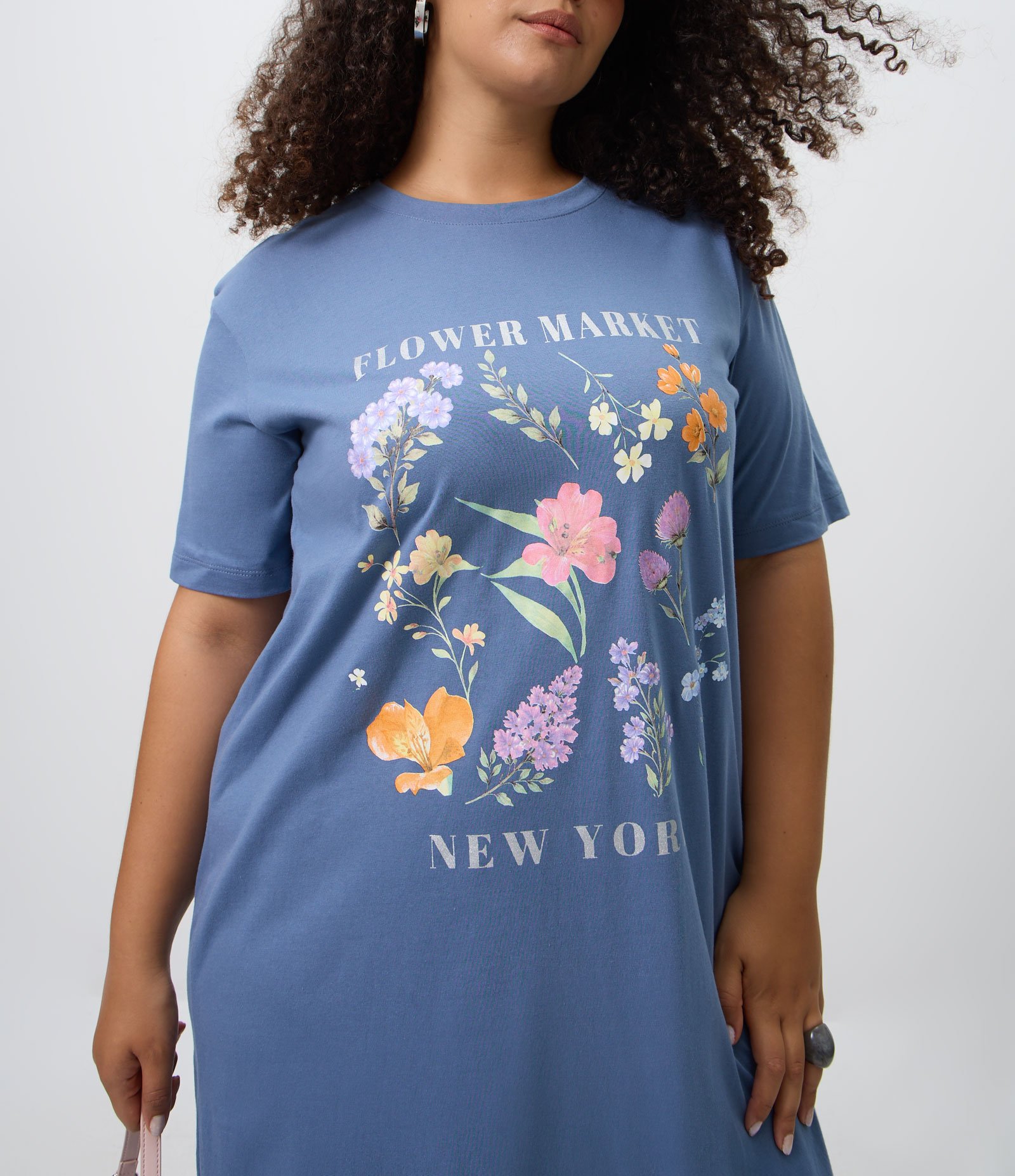 Vestido Longo em Algodão com Estampa Floral e Lettering Curve & Plus Size Azul 3
