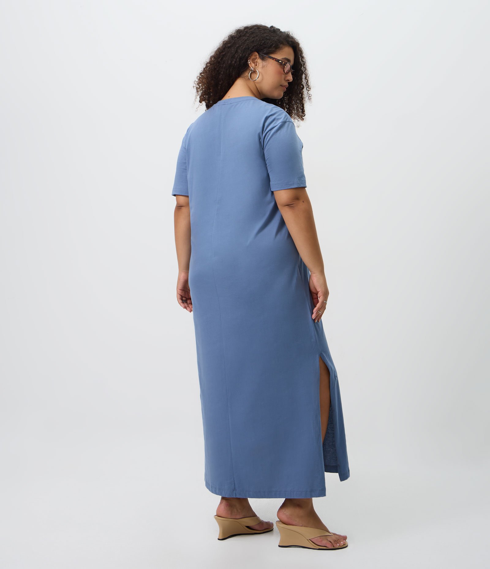 Vestido Longo em Algodão com Estampa Floral e Lettering Curve & Plus Size Azul 4