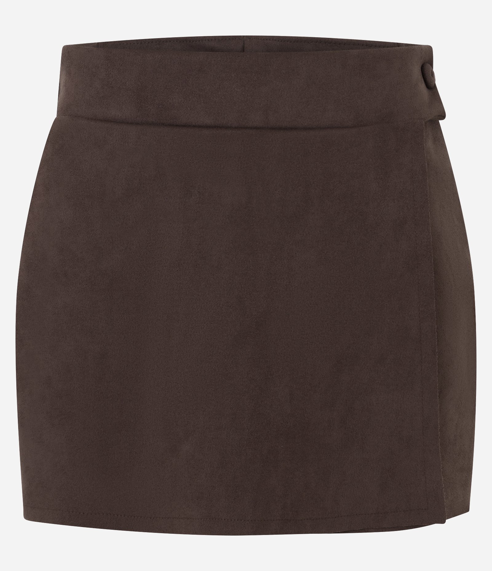 Short Saia em Suede com Transpasse Frontal Marrom 5