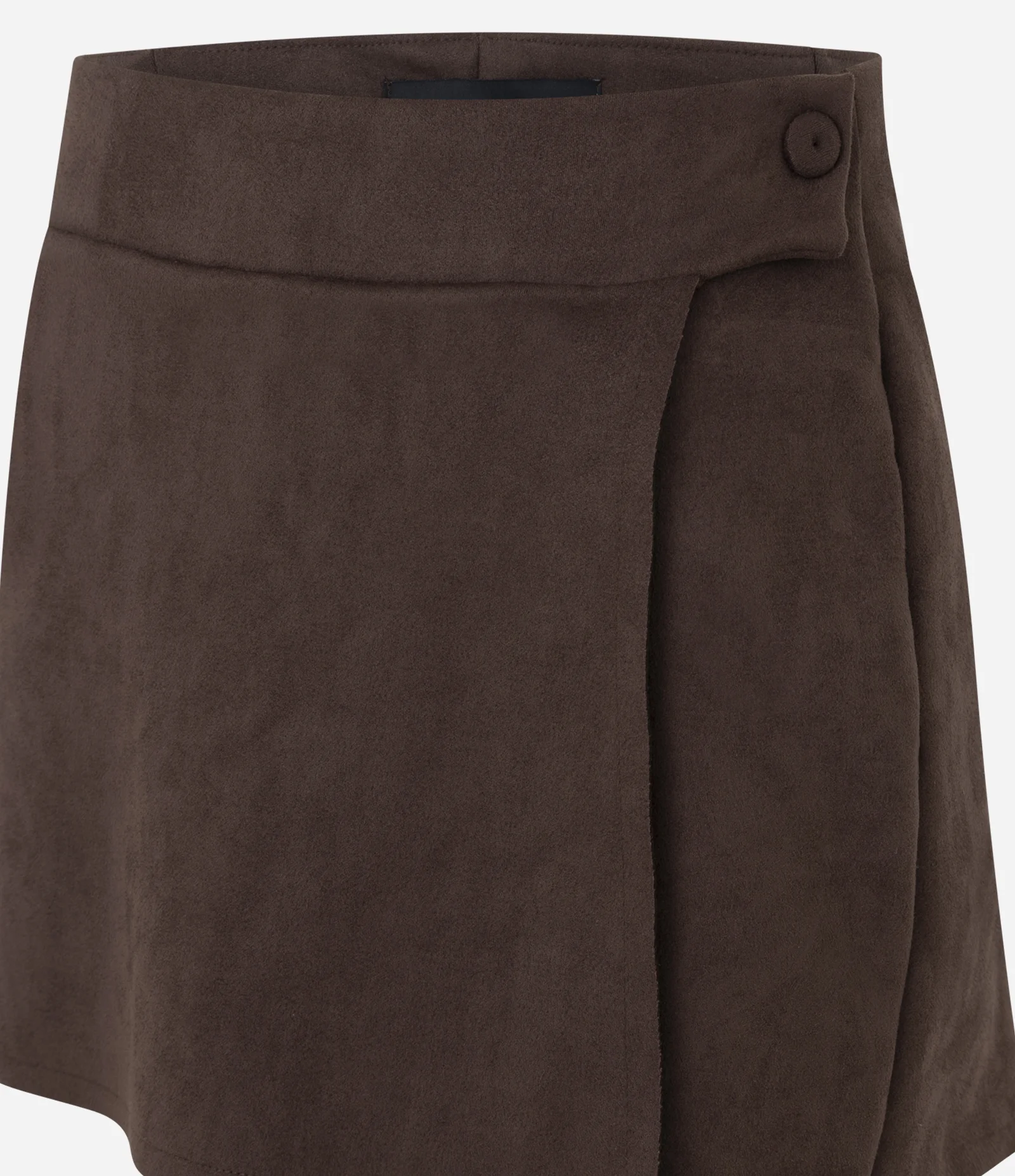 Short Saia em Suede com Transpasse Frontal Marrom 6
