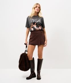 Short Saia em Suede com Transpasse Frontal