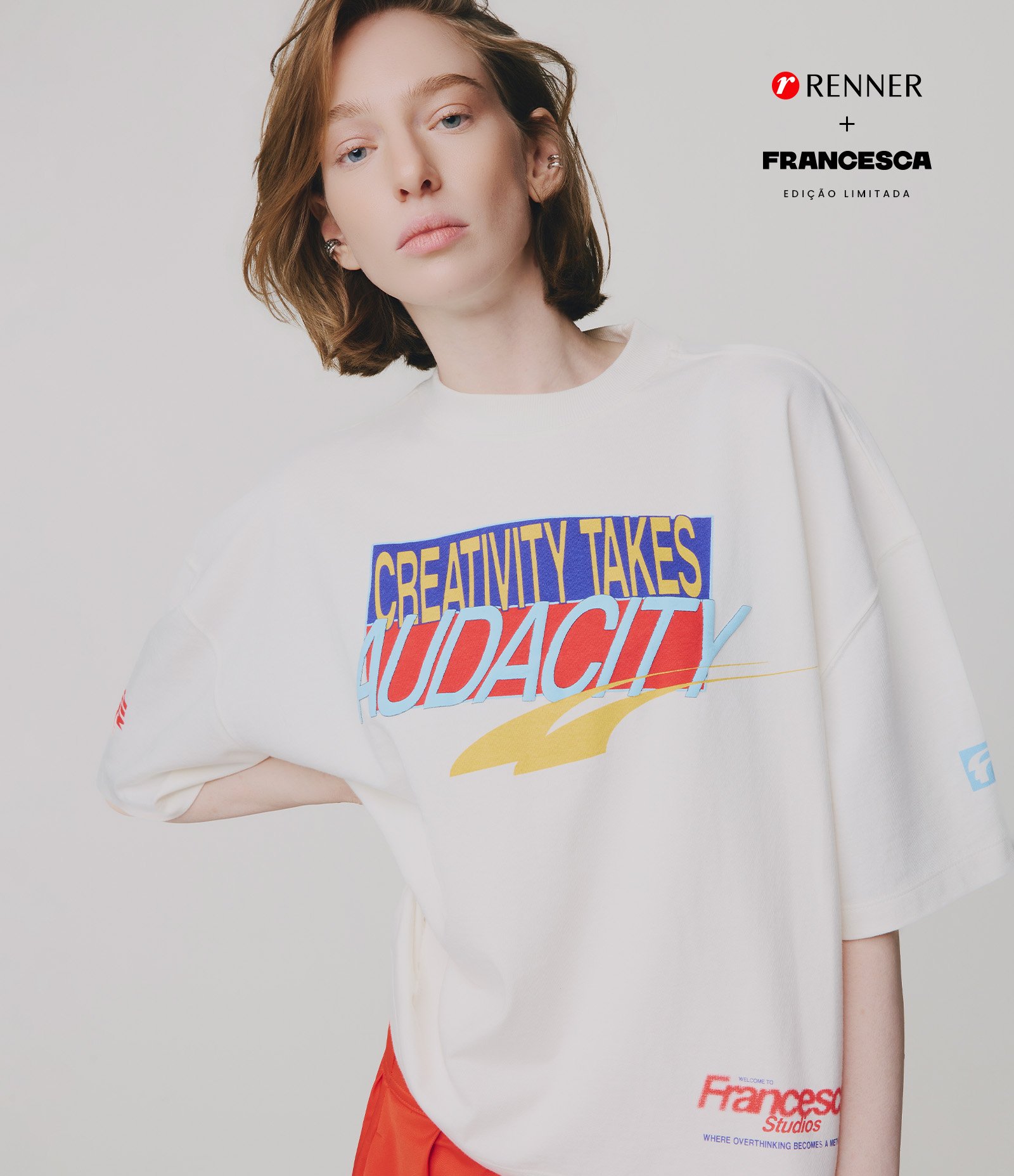 Camiseta Boxy em Algodão com Lettering Francesca Off White 1