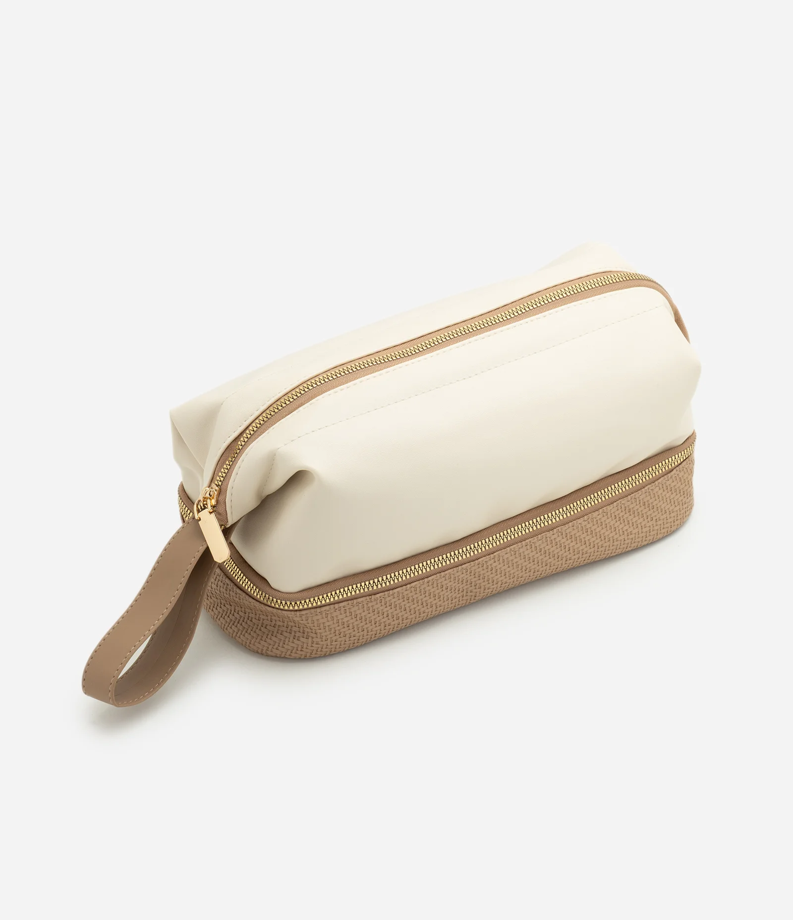Necessaire Trapézio em PU com Duas Divisórias Off White 1