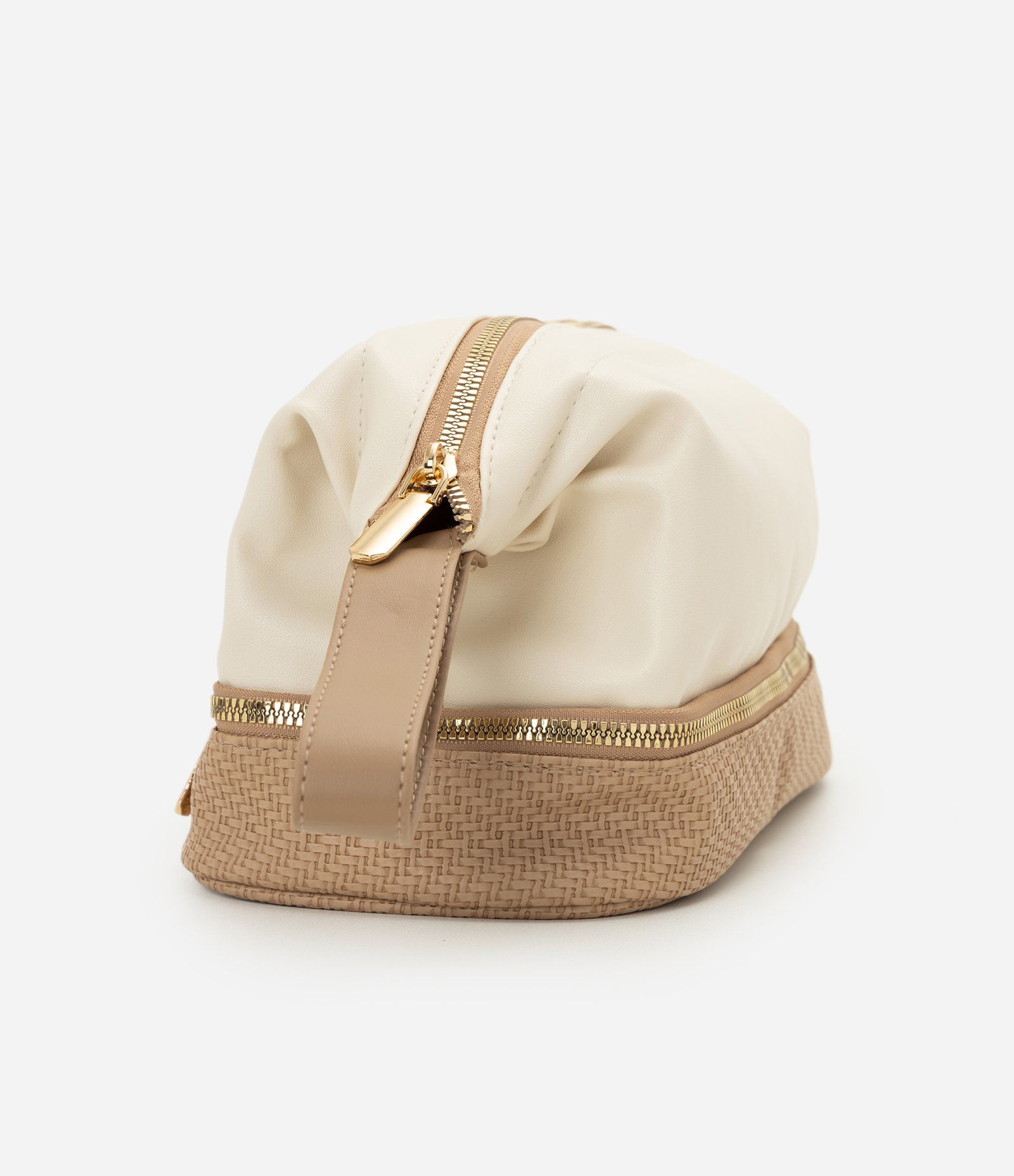 Necessaire Trapézio em PU com Duas Divisórias Off White 2