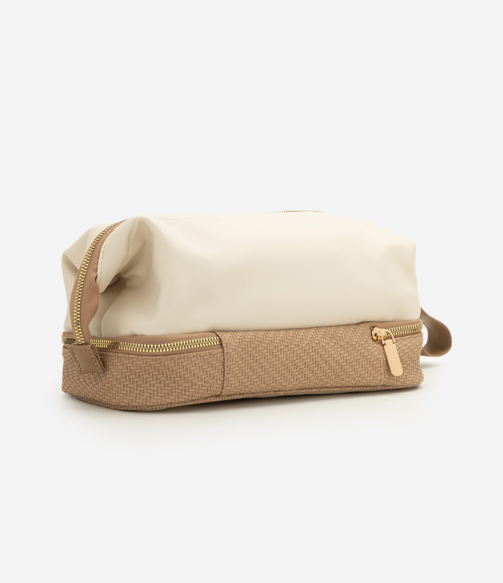 Necessaire Trapézio em PU com Duas Divisórias Off White 3