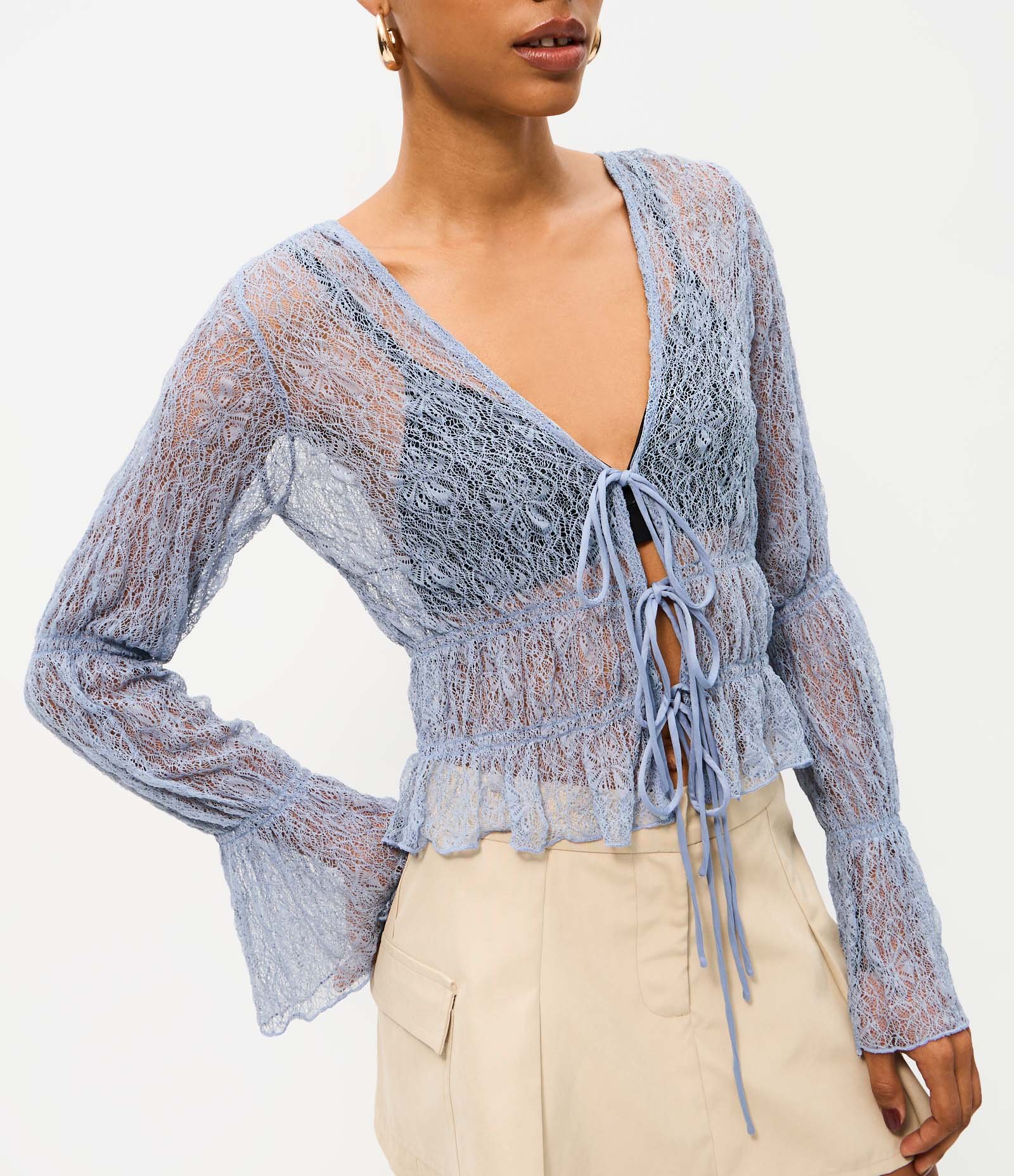 Blusa Peplum com Amarração em Lacinhos Azul 3