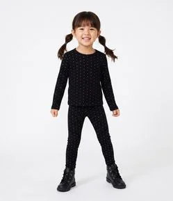 Blusa Slim Infantil em Ribana com Brilho em Poá – Tam 1 a 6 Anos