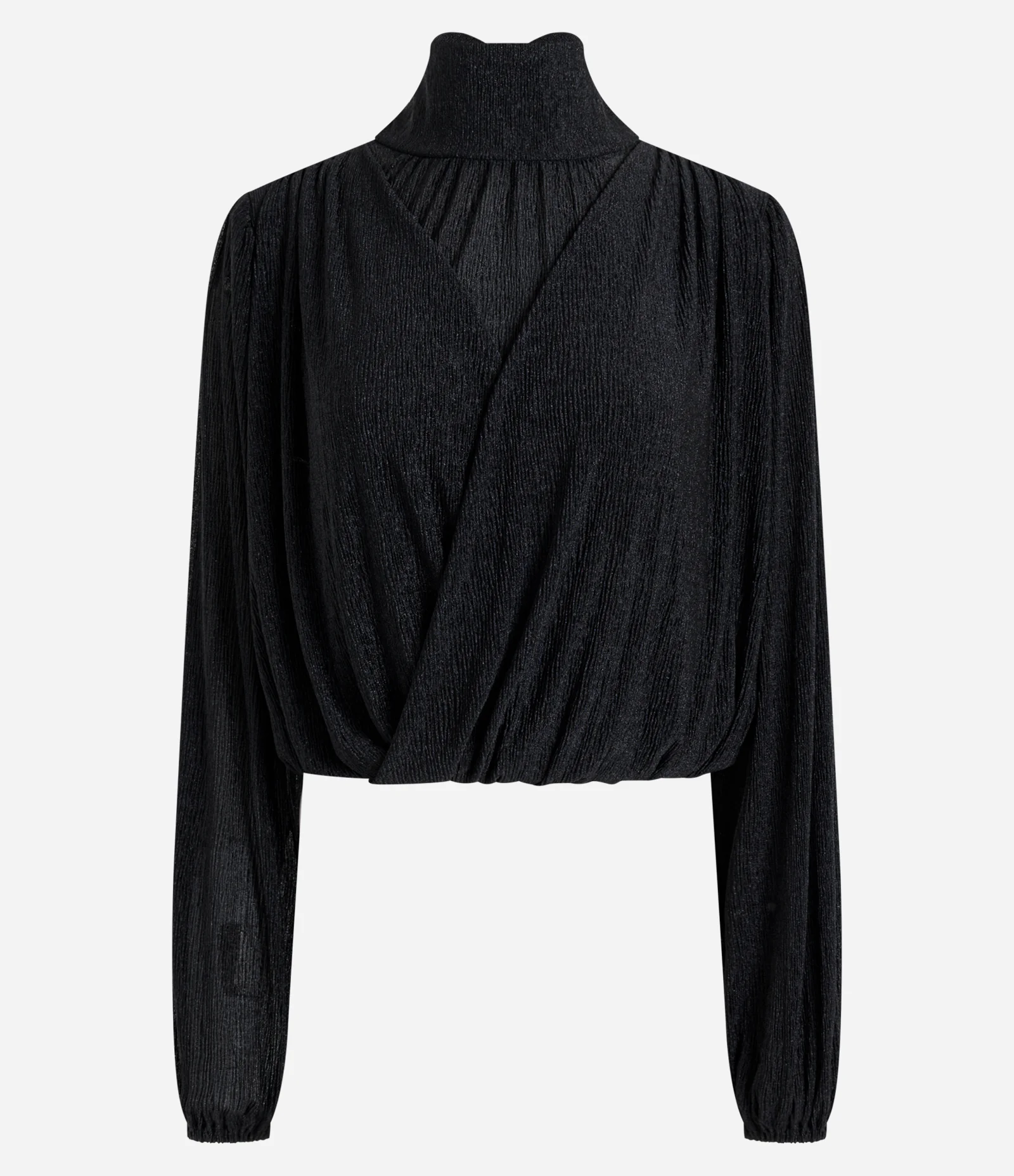 Blusa em Chiffon com Transparência e Decote Transpassado Preto 1