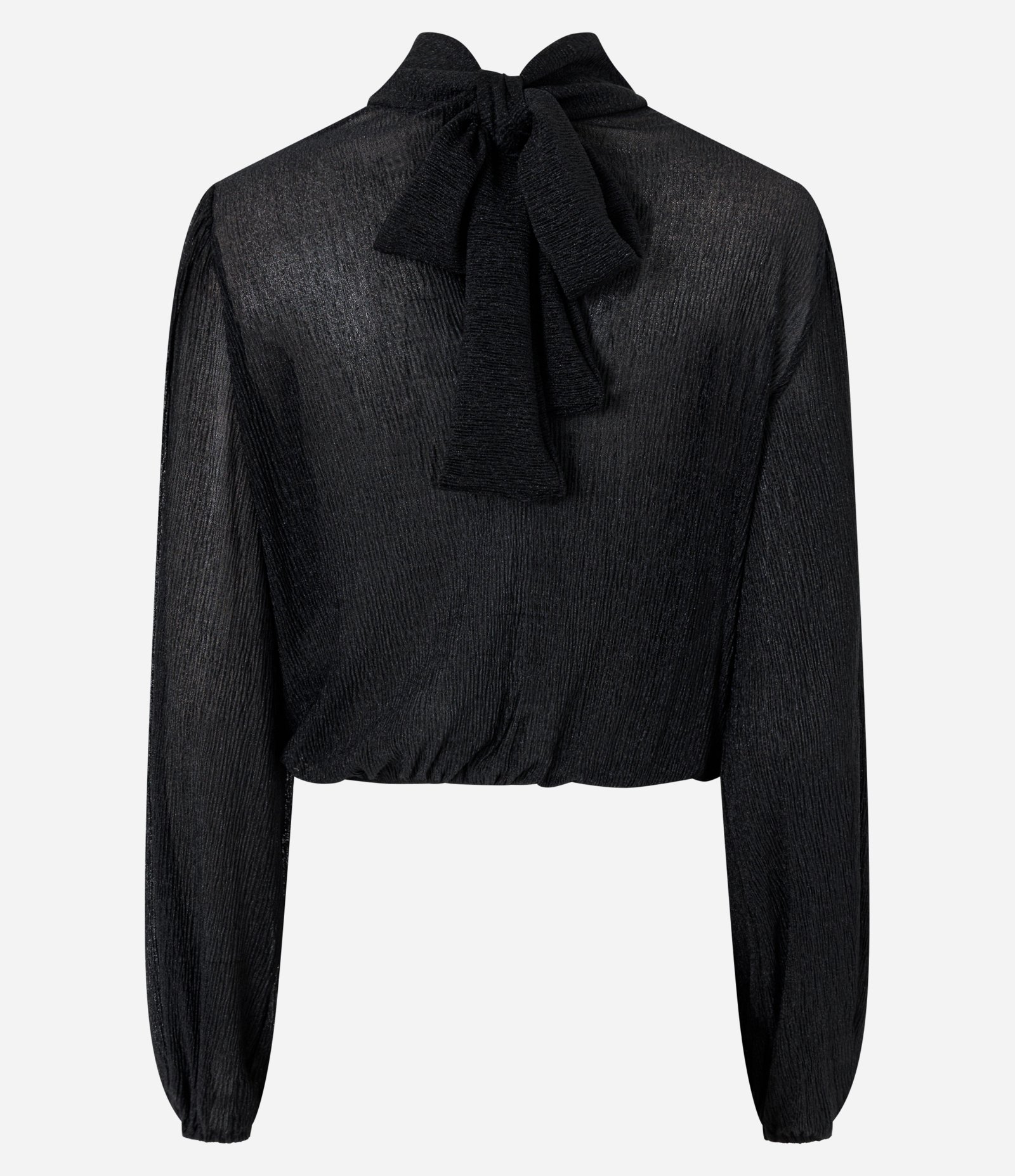 Blusa em Chiffon com Transparência e Decote Transpassado Preto 3