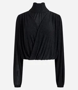 Blusa em Chiffon com Transparência e Decote Transpassado