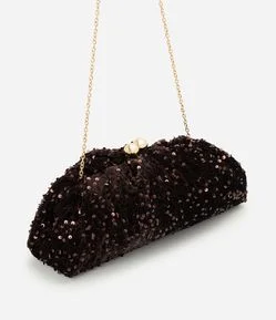 Bolsa Clutch Média com Paetês e Fecho Esfera