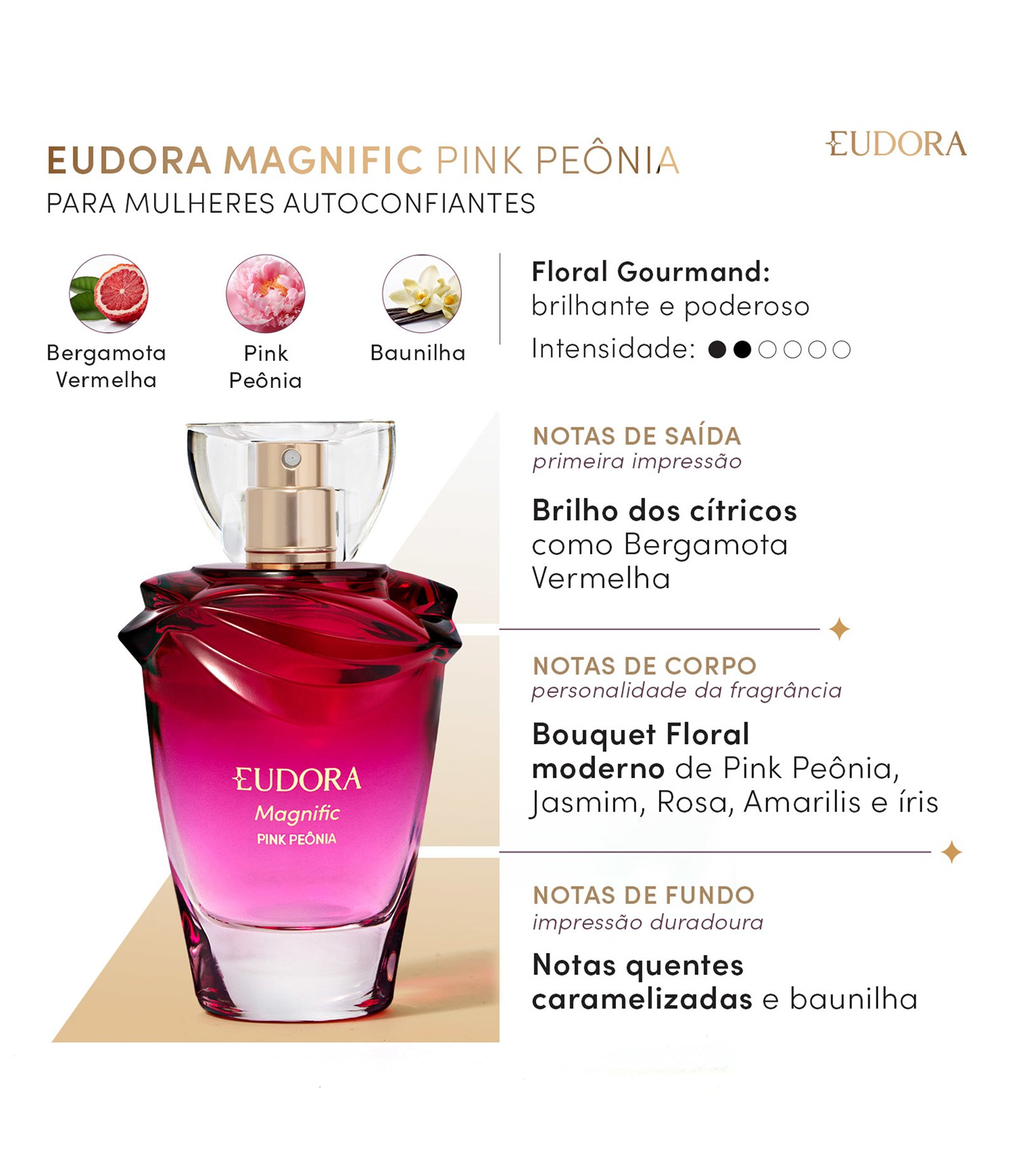 Perfume Eudora Magnific Pink Peonia Desodorante Colonia 100ML 3