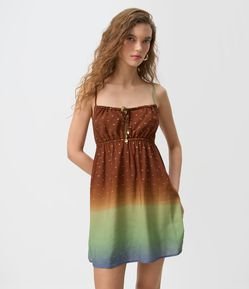 Vestido Curto com Estampa Poá Degradê e Detalhes de Fio Metalizado
